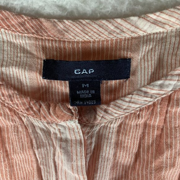 Gap Blouse Womens Medium Pink Striped 100% Cotton Hidden Button Cap‎ Sleeve 7932 - Picture 5 of 8